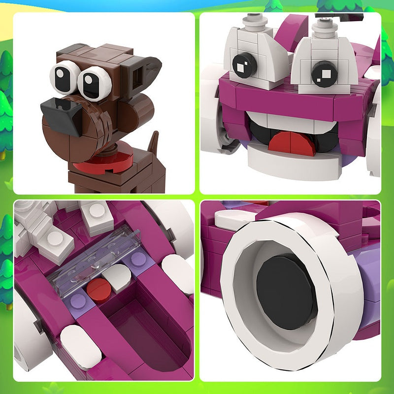 Purple Cartoon Car & Puppy MOC Building Kit - 3