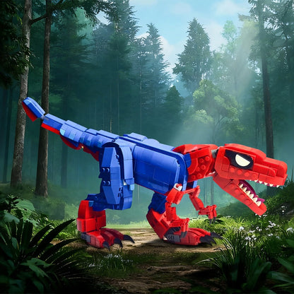 Red & Blue Masked T-Rex MOC Building Kit - 3