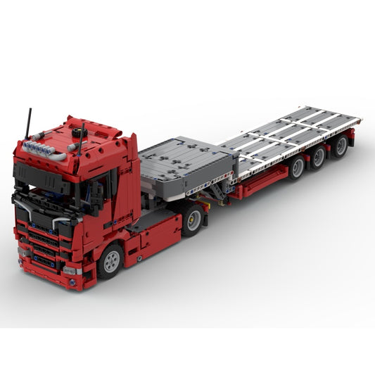 Red Heavy-Duty Tractor & Steering Trailer MOC Building Kit - 1