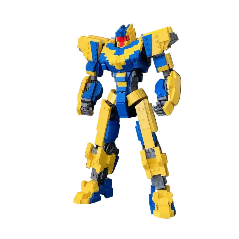 Red-Visor Armored Mecha MOC Building Kit | Blue & Yellow Mechanical Figure - 1