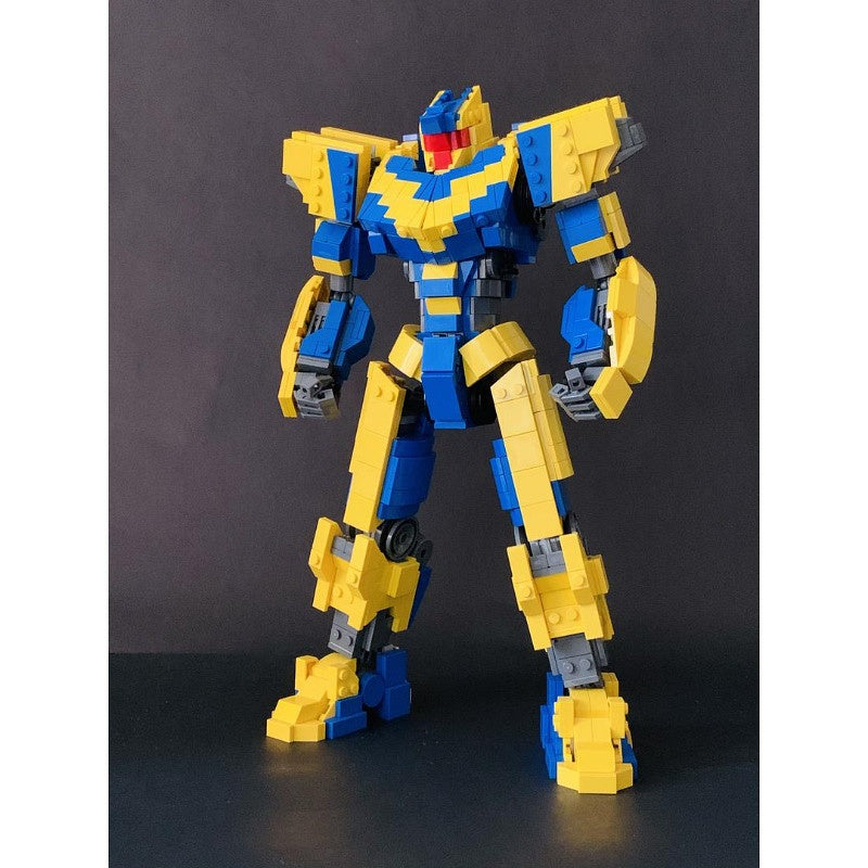 Red-Visor Armored Mecha MOC Building Kit | Blue & Yellow Mechanical Figure - 2