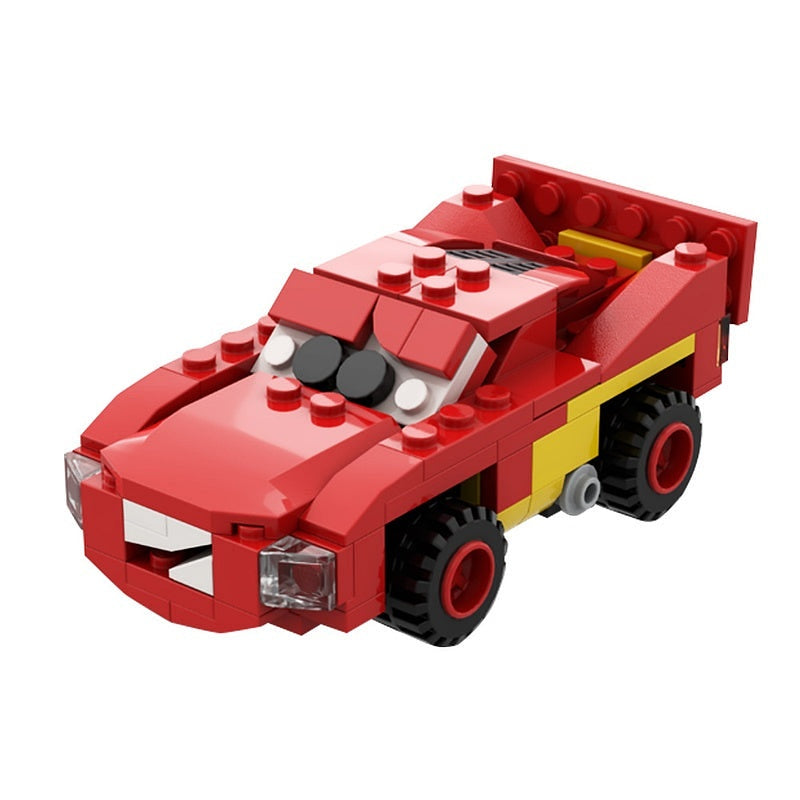 Retro Red Cartoon Race Car MOC Building Kit | 6-Wide Racing Vehicle - 1
