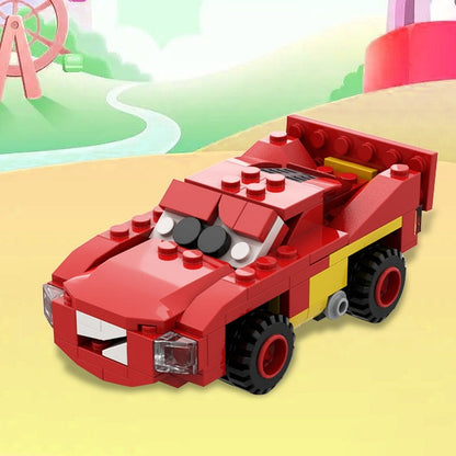 Retro Red Cartoon Race Car MOC Building Kit | 6-Wide Racing Vehicle - 4