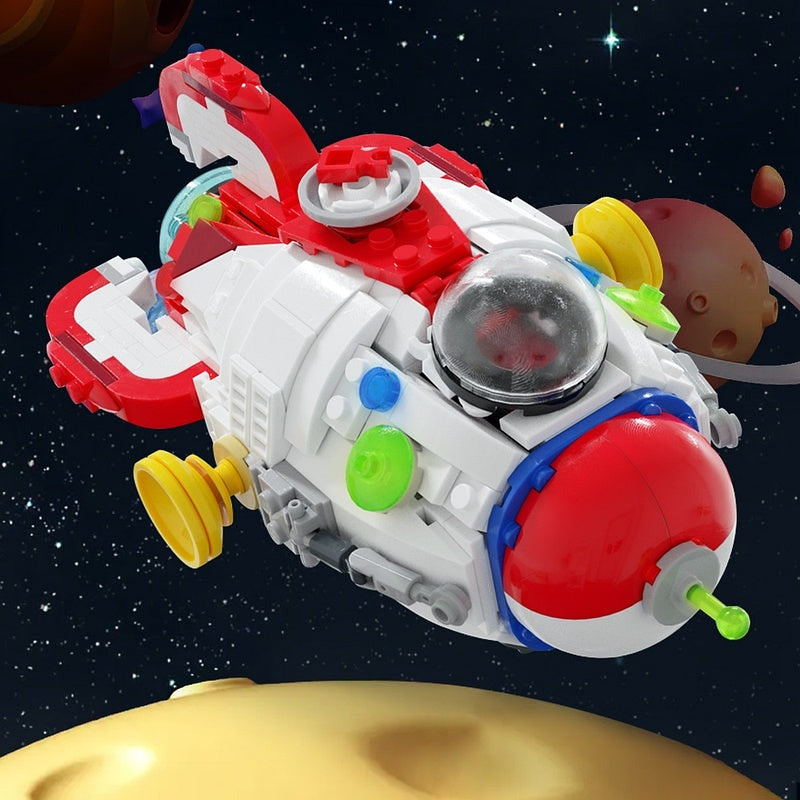 Retro Red Rocket Ship MOC Building Kit | Vintage Spacecraft Model - 2