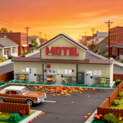 Retro Small Town Motel Building Set MOC | LEGO-Compatible Roadside Inn Diorama - 3