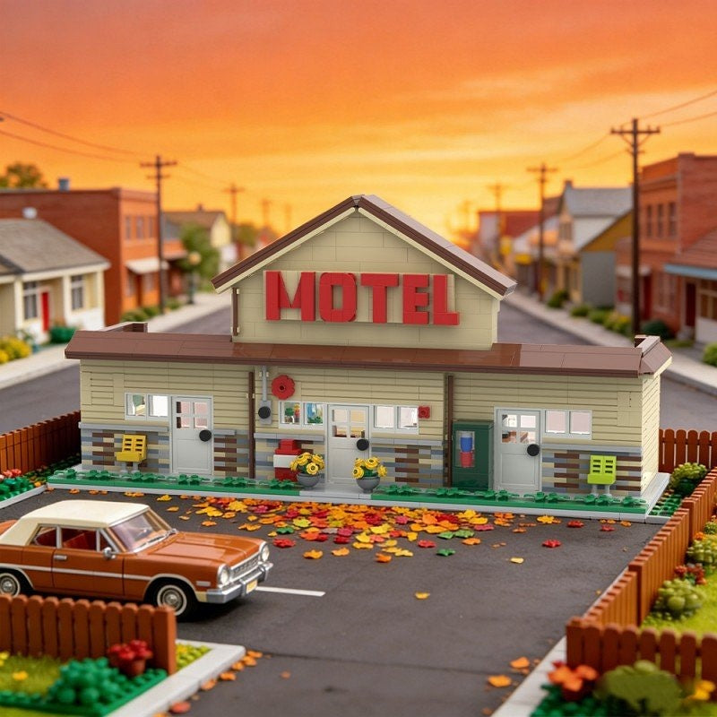 Retro Small Town Motel MOC Building Kit Roadside Inn Diorama - 3