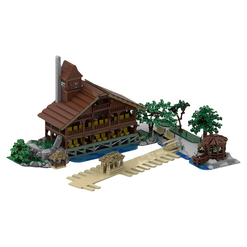 Riverside Lodge with Boat Dock & Gazebo MOC Building Kit - 1