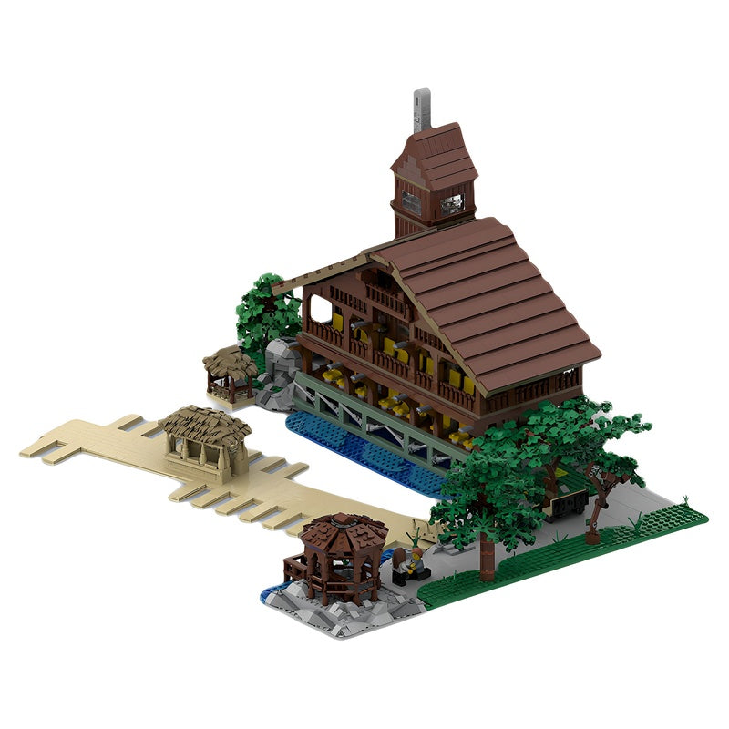 Riverside Lodge with Boat Dock & Gazebo MOC Building Kit - 2