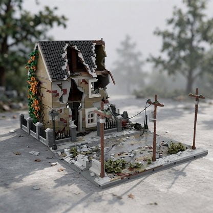 Ruined Wartime House & Road Diorama MOC Building Kit - 2