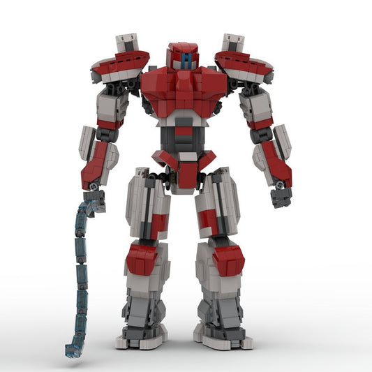 Segmented-Whip Mecha MOC Building Kit | Red & White Mechanical Figure - 1