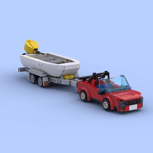 Small Boat with Sports Car Building Kit | LEGO-Compatible MOC - 1