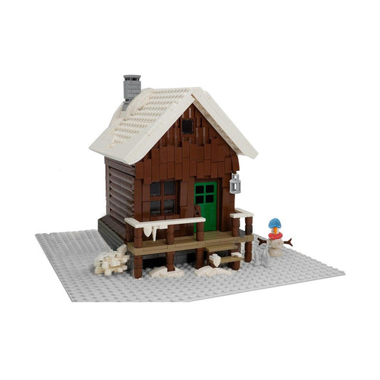 Snowy Winter Cabin MOC Building Kit | Rustic Forest Architecture Model - 1