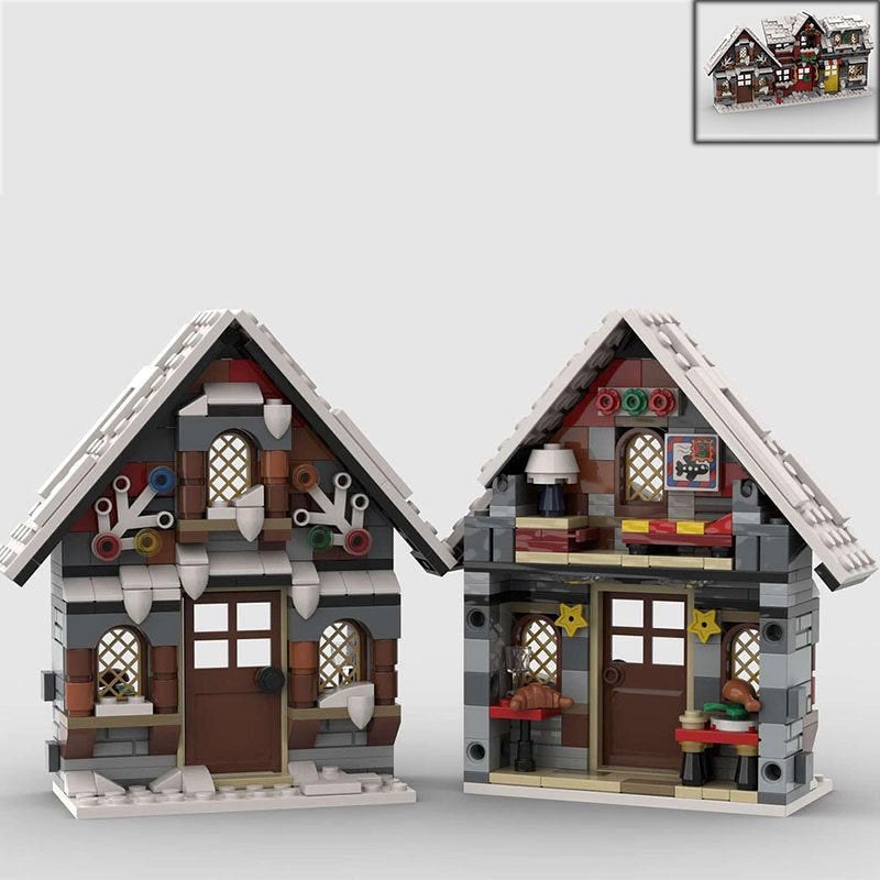 Three Little Winter Houses MOC Building Kit | Snowy Village Architecture - 3