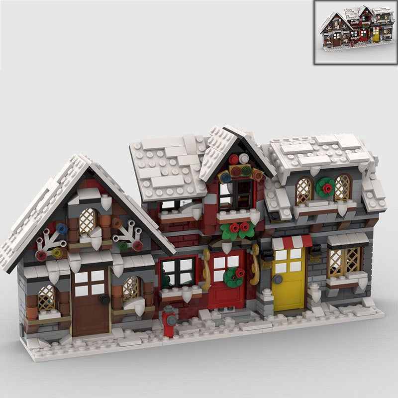 Three Little Winter Houses MOC Building Kit | Snowy Village Architecture - 4