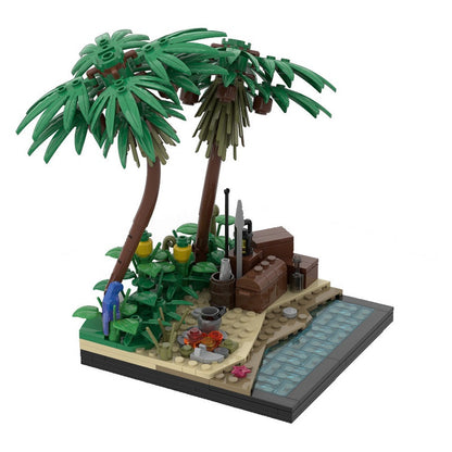 Tropical Island Beach MOC Building Kit | Coastal Paradise Diorama - 3