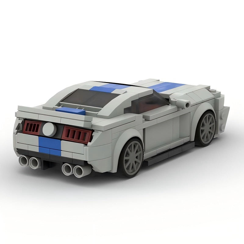V8 G5 500 Muscle Car Silver and Blue Racing Car Building Kit | LEGO-Compatible MOC - 2