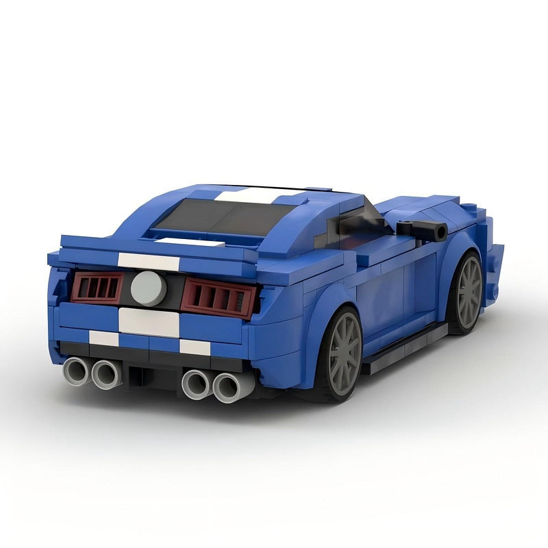 V8 G5 500 Muscle Car Silver and Blue Racing Car Building Kit | LEGO-Compatible MOC - 2