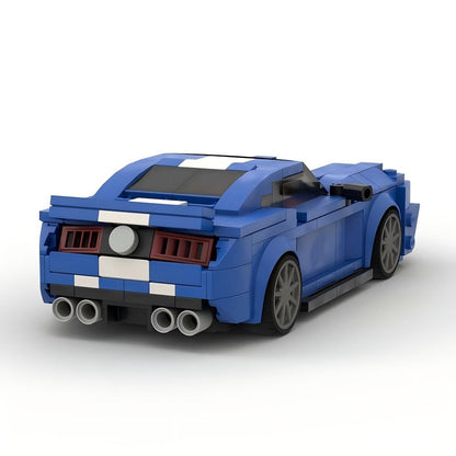 V8 G5 500 Muscle Car Silver and Blue Racing Car Building Kit | LEGO-Compatible MOC - 2