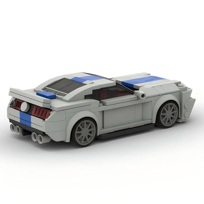 V8 G5 500 Muscle Car Silver and Blue Racing Car Building Kit | LEGO-Compatible MOC - 3