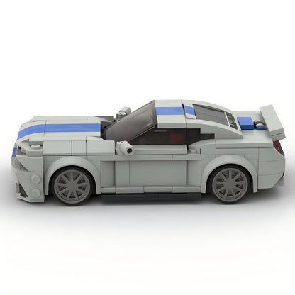 V8 G5 500 Muscle Car Silver and Blue Racing Car Building Kit | LEGO-Compatible MOC - 4