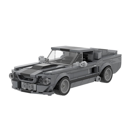 V8 G5 500 Racing Muscle Car MOC Building Kit | Silver Blue Vehicle Model - 1