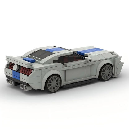 V8 G5 500 Racing Muscle Car MOC Building Kit | Silver Blue Vehicle Model - 10