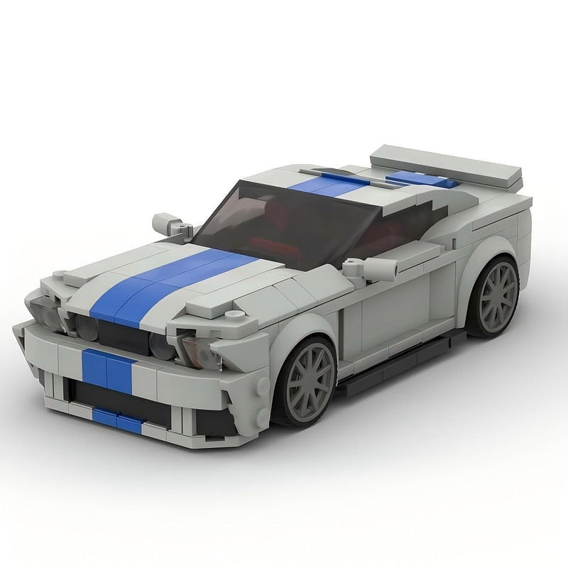 V8 G5 500 Racing Muscle Car MOC Building Kit | Silver Blue Vehicle Model - 12