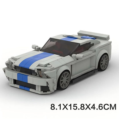 V8 G5 500 Racing Muscle Car MOC Building Kit | Silver Blue Vehicle Model - 13
