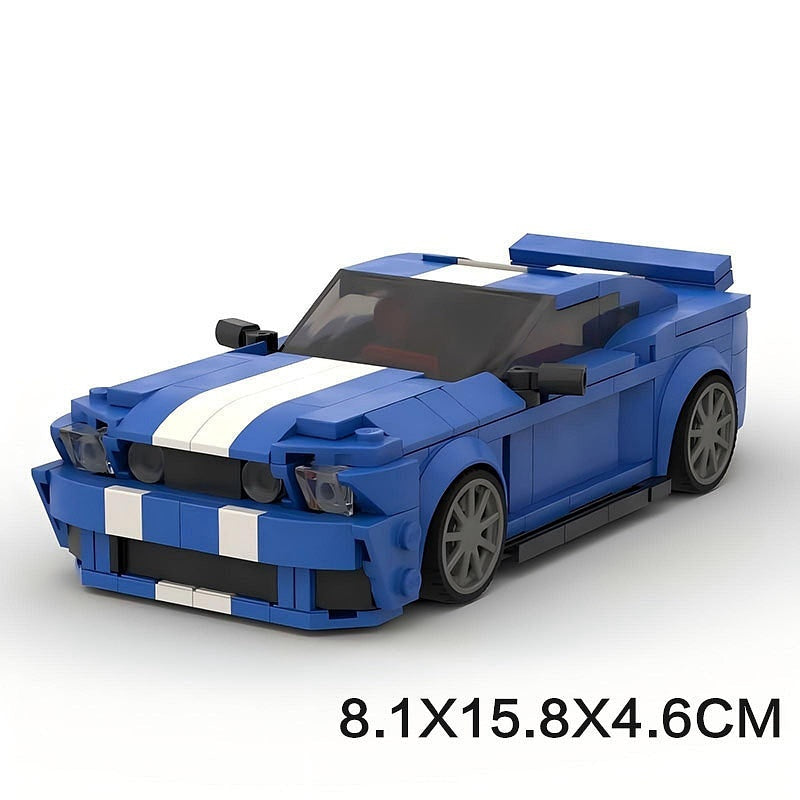 V8 G5 500 Racing Muscle Car MOC Building Kit | Silver Blue Vehicle Model - 14