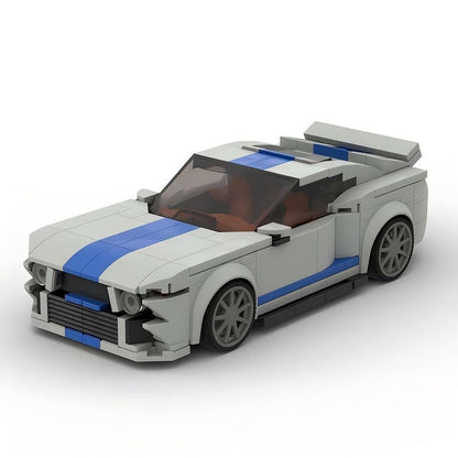 V8 G5 500 Racing Muscle Car MOC Building Kit | Silver Blue Vehicle Model - 17