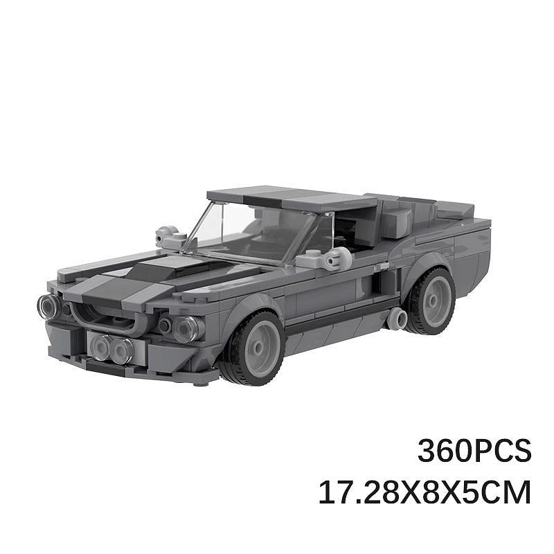 V8 G5 500 Racing Muscle Car MOC Building Kit | Silver Blue Vehicle Model - 3