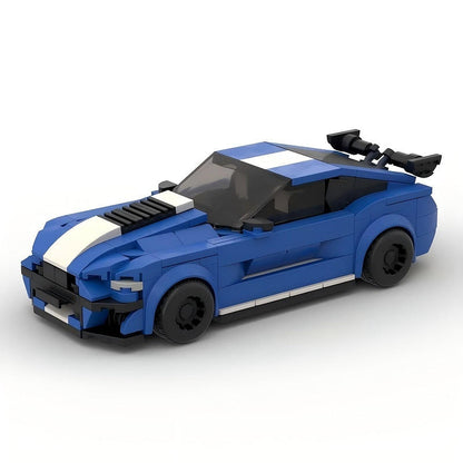 V8 G5 500 Racing Muscle Car MOC Building Kit | Silver Blue Vehicle Model - 4