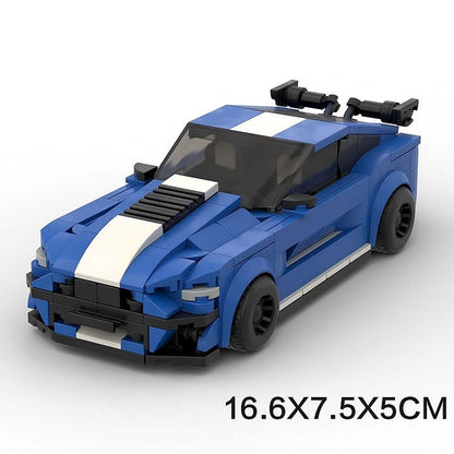 V8 G5 500 Racing Muscle Car MOC Building Kit | Silver Blue Vehicle Model - 6