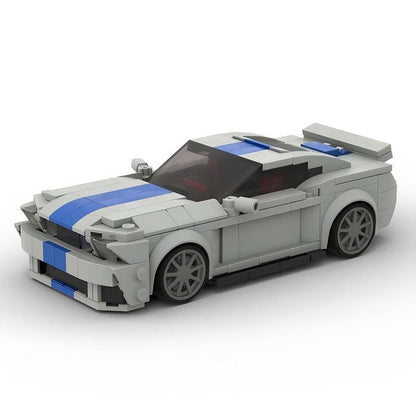 V8 G5 500 Racing Muscle Car MOC Building Kit | Silver Blue Vehicle Model - 7