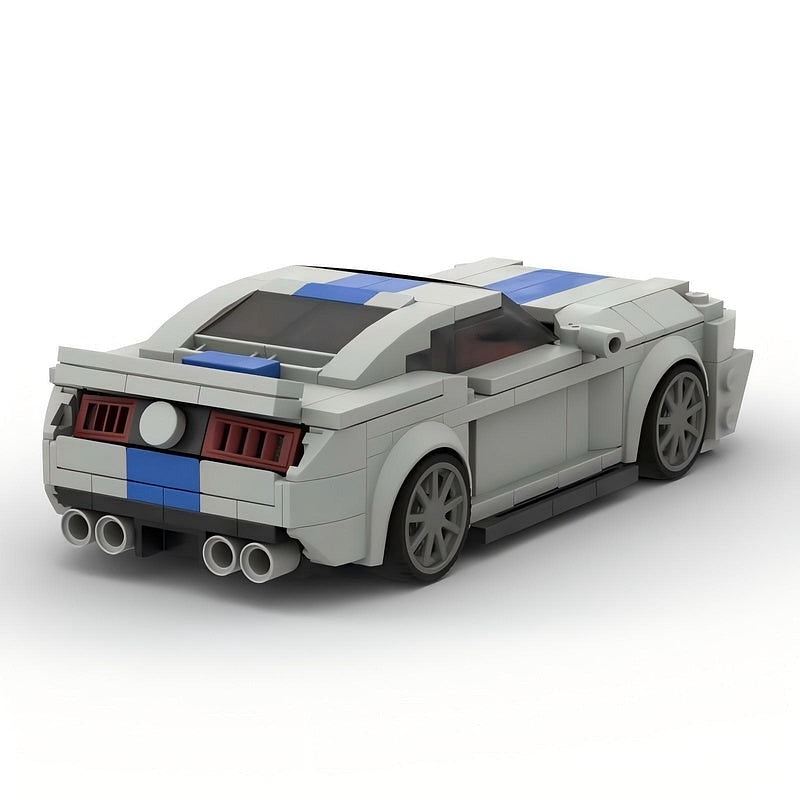 V8 G5 500 Racing Muscle Car MOC Building Kit | Silver Blue Vehicle Model - 8