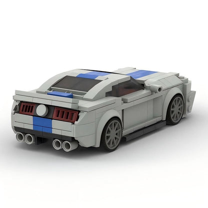 V8 G5 500 Racing Muscle Car MOC Building Kit | Silver Blue Vehicle Model - 8