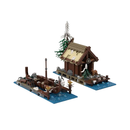 Viking Shipyard Barn & Longboat MOC Building Kit - 1