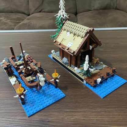Viking Shipyard Barn & Longboat MOC Building Kit - 2