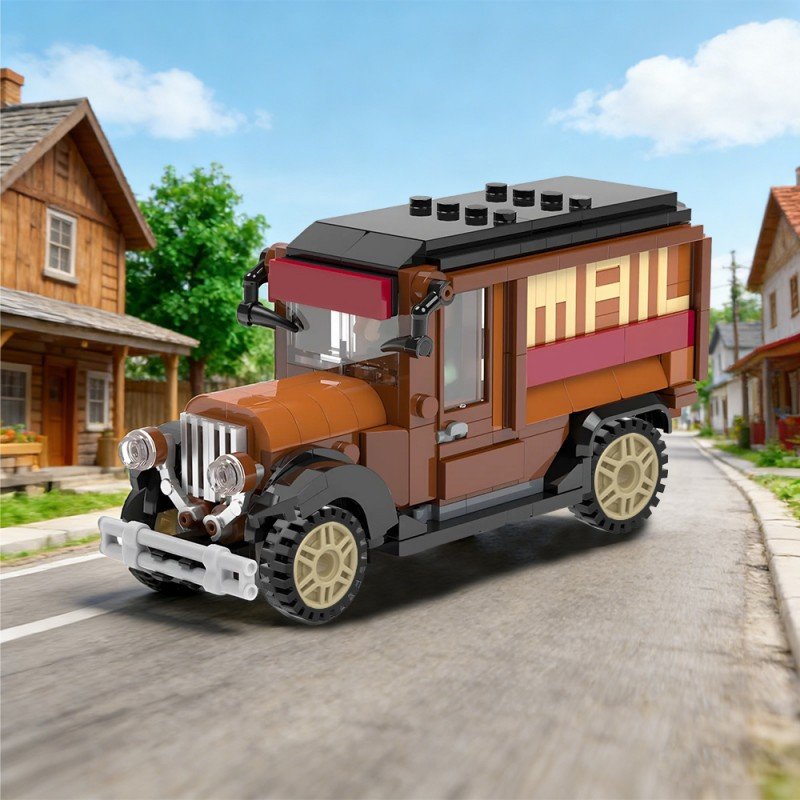 Vintage City Postal Mail Delivery Truck MOC Building Set | 6-Stud Utility Vehicle - 6