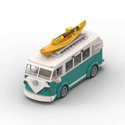 Vintage Turquoise Surf Camper Van Building Kit | 6-Wide LEGO-Compatible MOC - 2