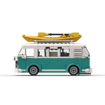 Vintage Turquoise Surf Camper Van Building Kit | 6-Wide LEGO-Compatible MOC - 4