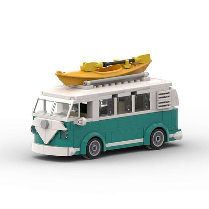 Vintage Turquoise Surf Camper Van MOC Building Kit | Retro Vehicle Model - 1