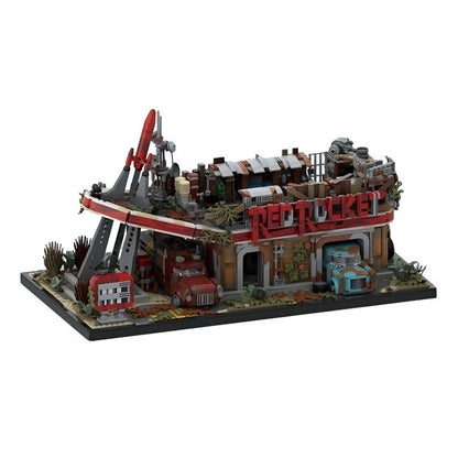 Wasteland Red Gas Station MOC Building Kit | Post-Apocalyptic Garage - 3
