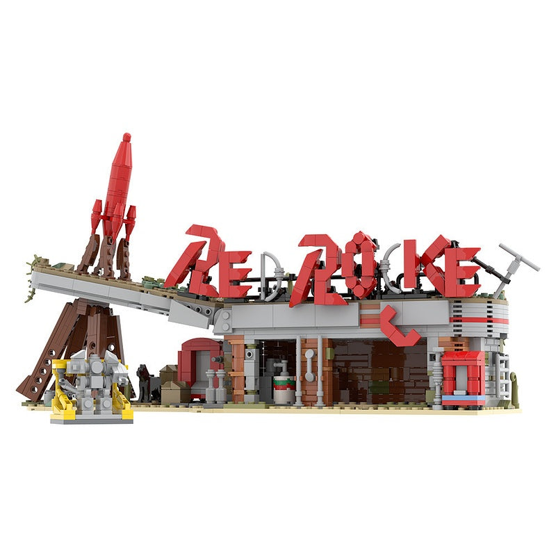 Wasteland Red Gas Station MOC Building Kit | Post-Apocalyptic Garage - 3
