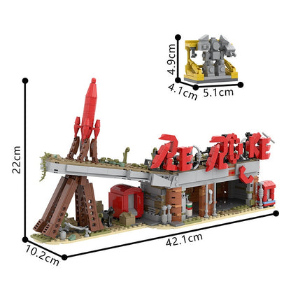 Wasteland Red Gas Station MOC Building Kit | Post-Apocalyptic Garage - 4