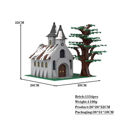 Winter Church MOC Building Kit | Snowy Medieval Architecture Model - 3