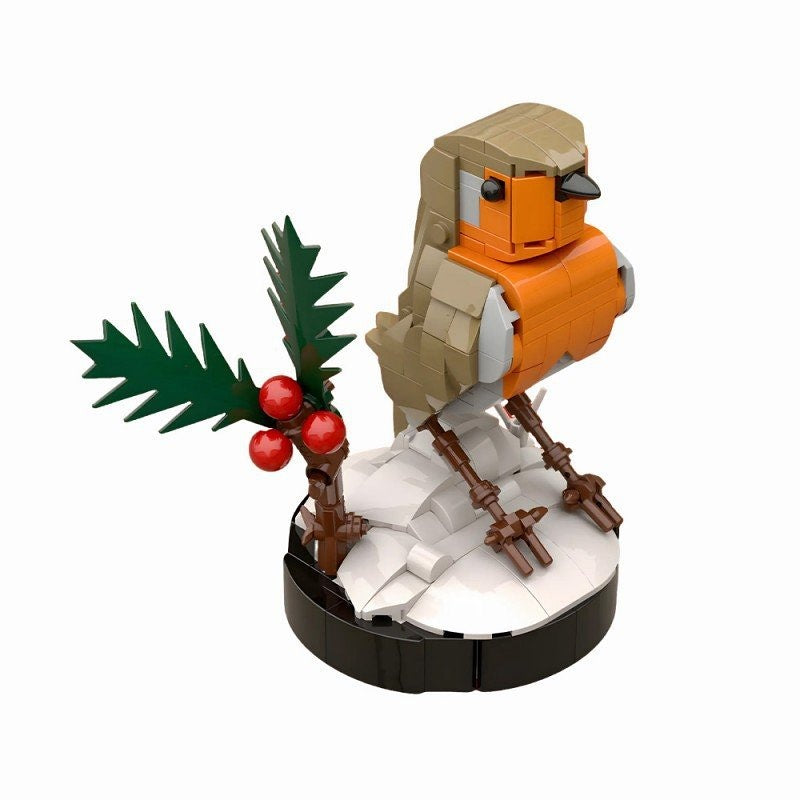 Winter Robin Bird Snow Scene MOC Kit | Seasonal Wildlife Display Model - 3