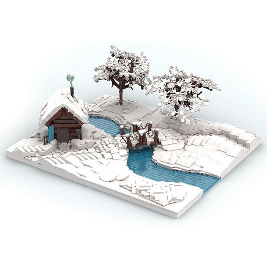 Winter Scene MOC Building Kit | Snowy Winter Village Display Model - 1