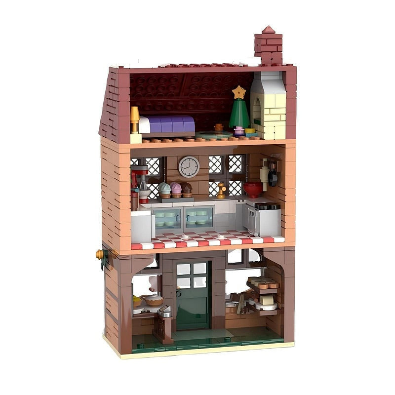 Winter Village Bakery MOC Building Kit | Snowy Seasonal Shop Architecture - 2