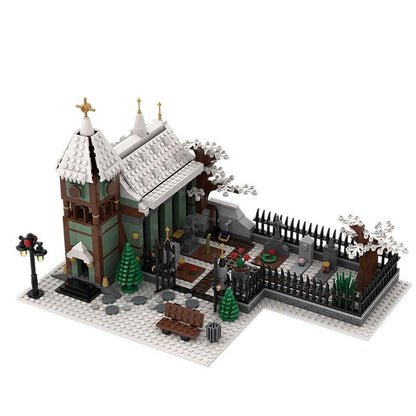 Winter Village Church MOC Building Kit | Snowy Architecture Model - 1